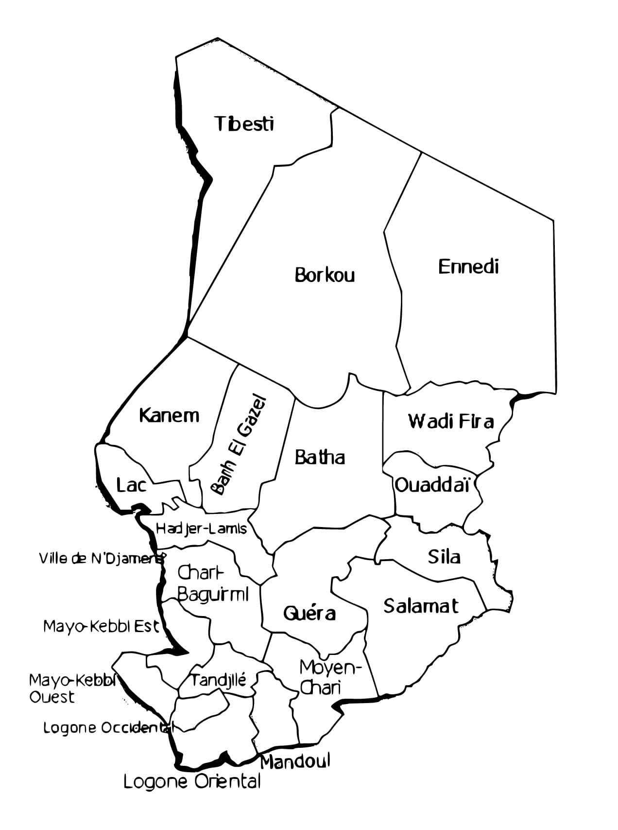 Coloriage Carte Géographique du Tchad