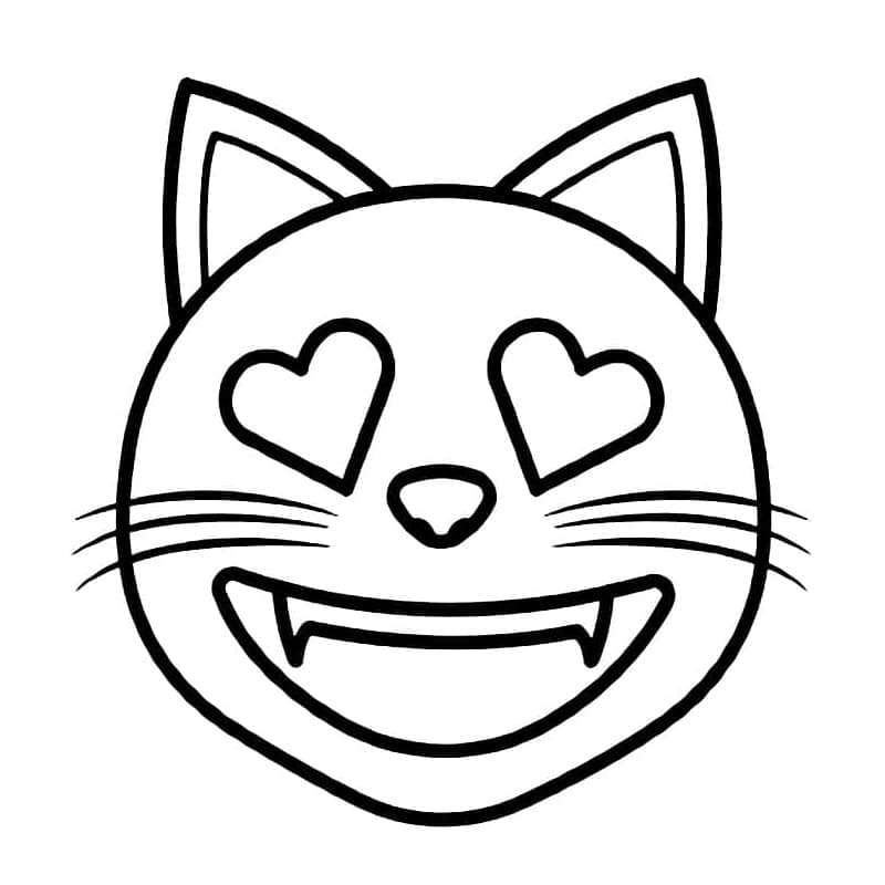 Chat Souriant Aux Yeux En Cœurs Emoji coloring page