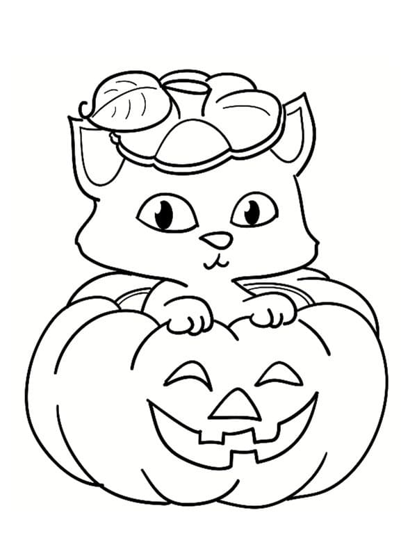Chaton et Citrouille d’Halloween coloring page