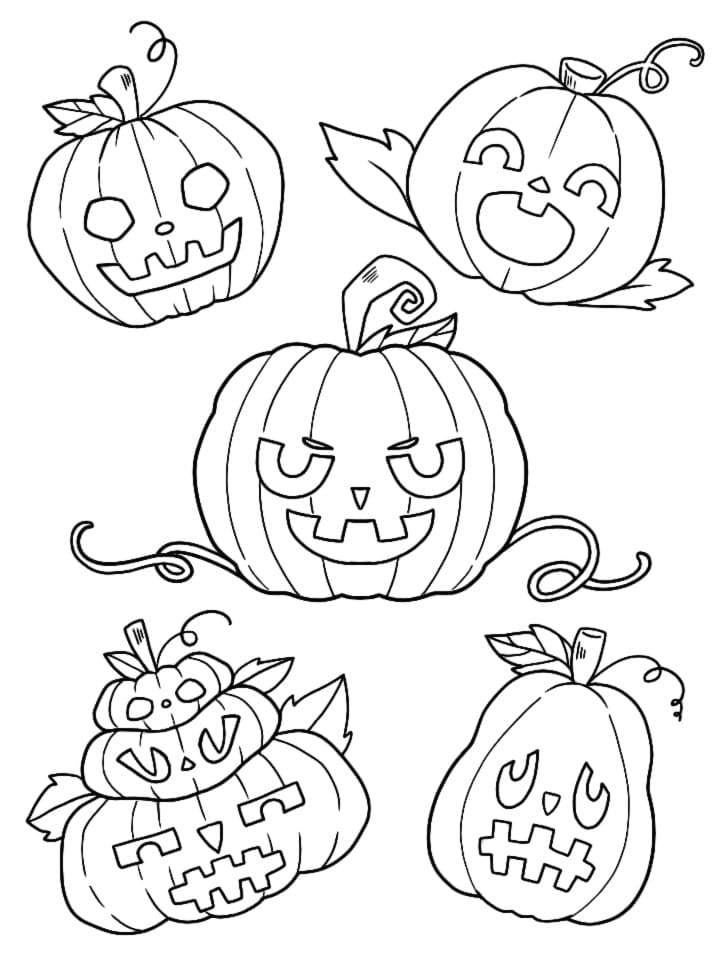Coloriage Cinq Citrouilles d'Halloween
