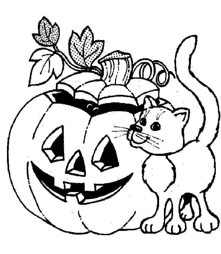 Citrouille d’Halloween et un Chat coloring page