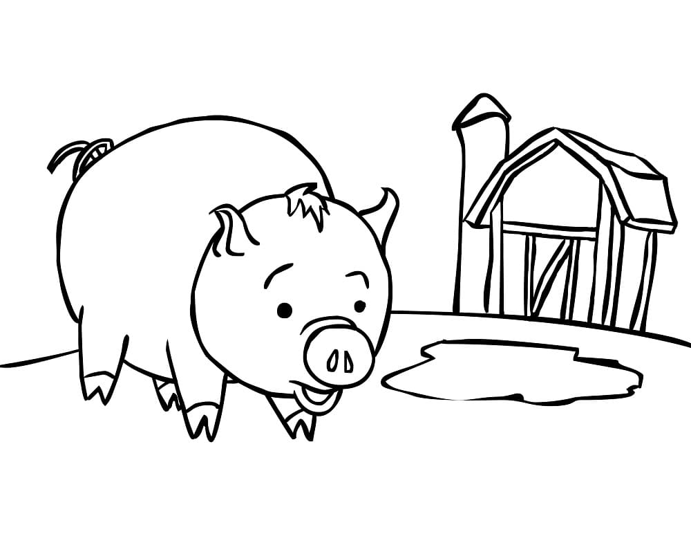 Cochon et Grange coloring page