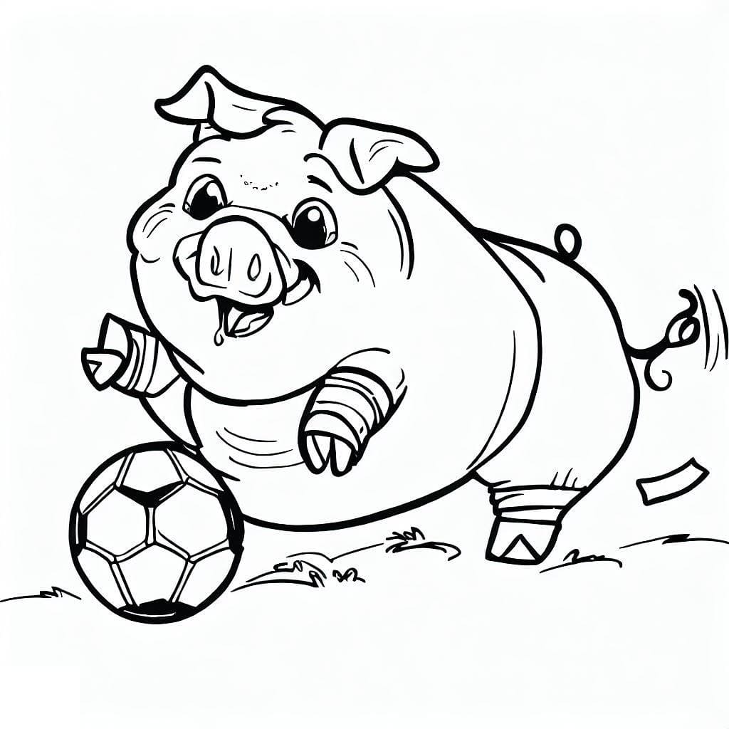 Coloriage Cochon Joue au Football