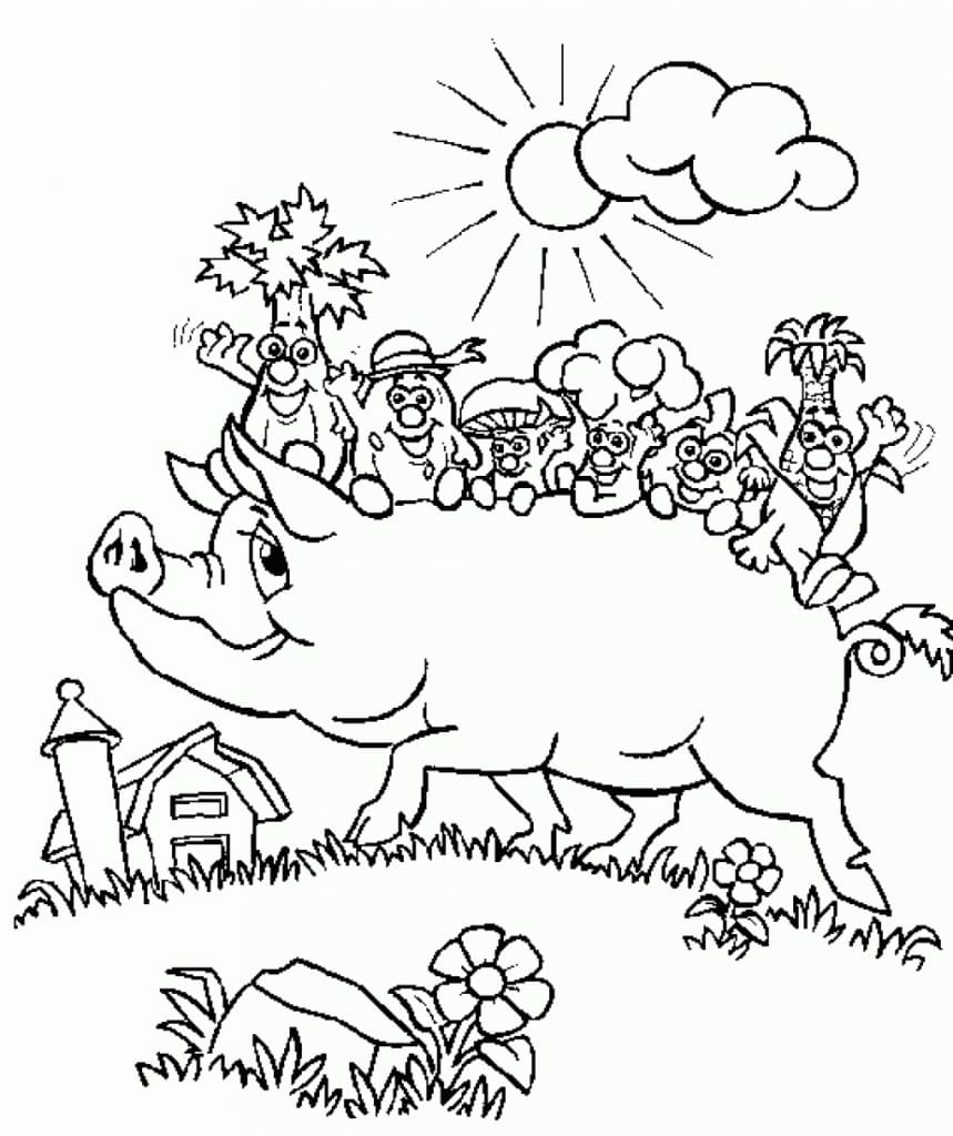 Cochon Mignon et Légumes coloring page