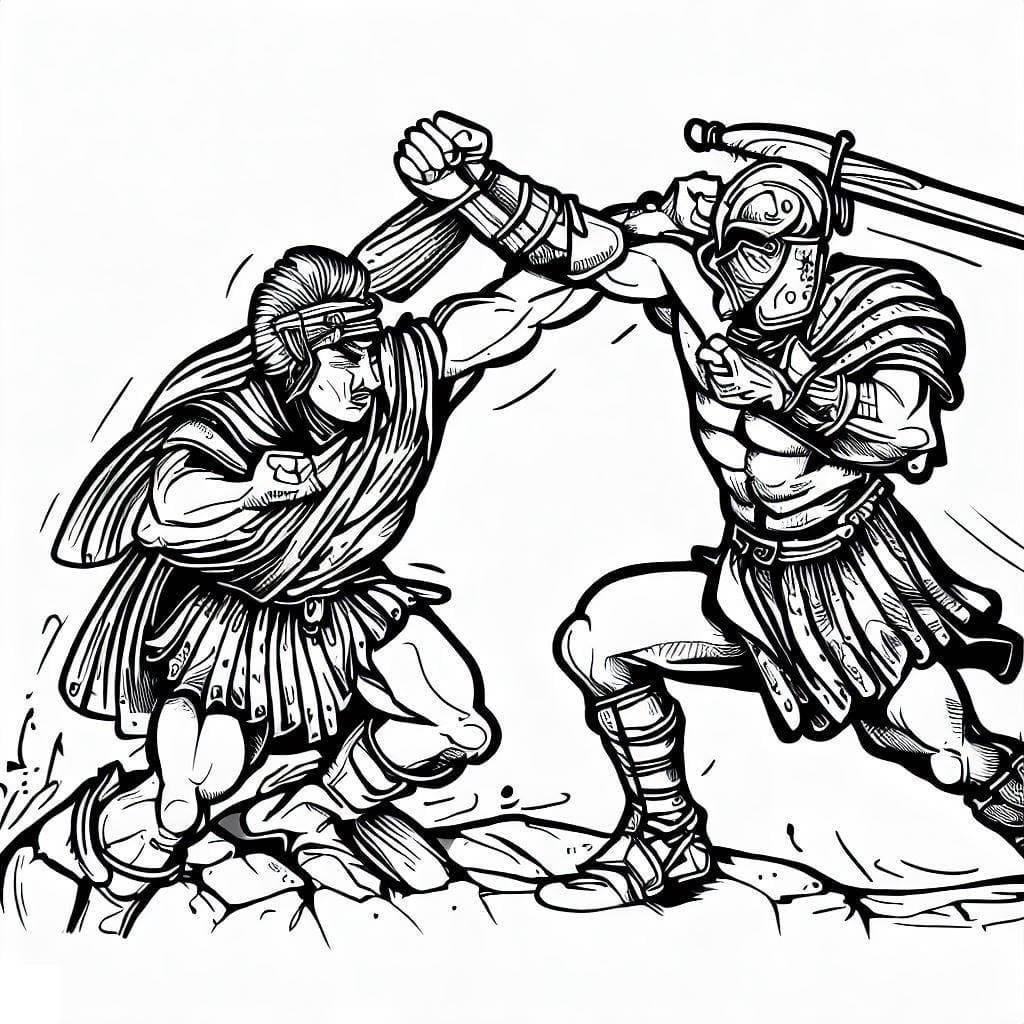 Coloriage Combat de Gladiateurs