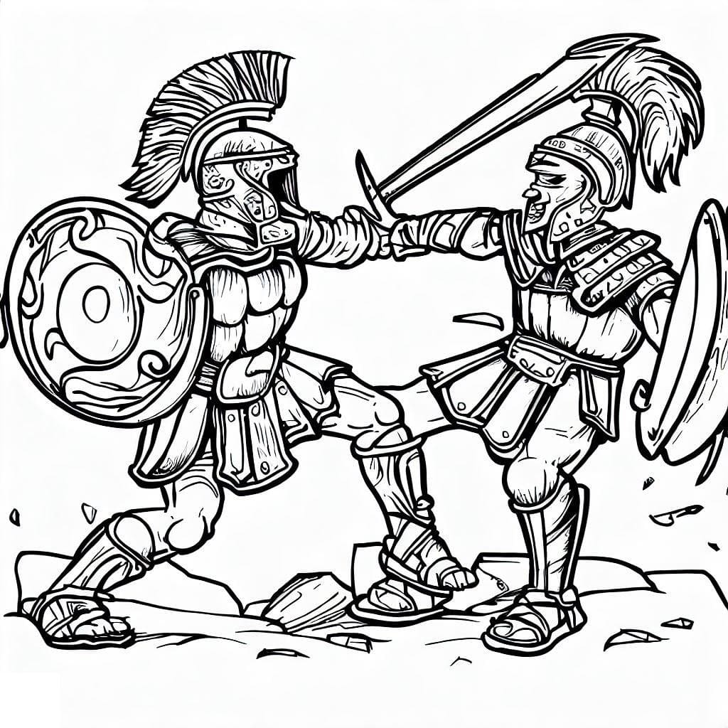 Coloriage Deux Gladiateurs Se Battent