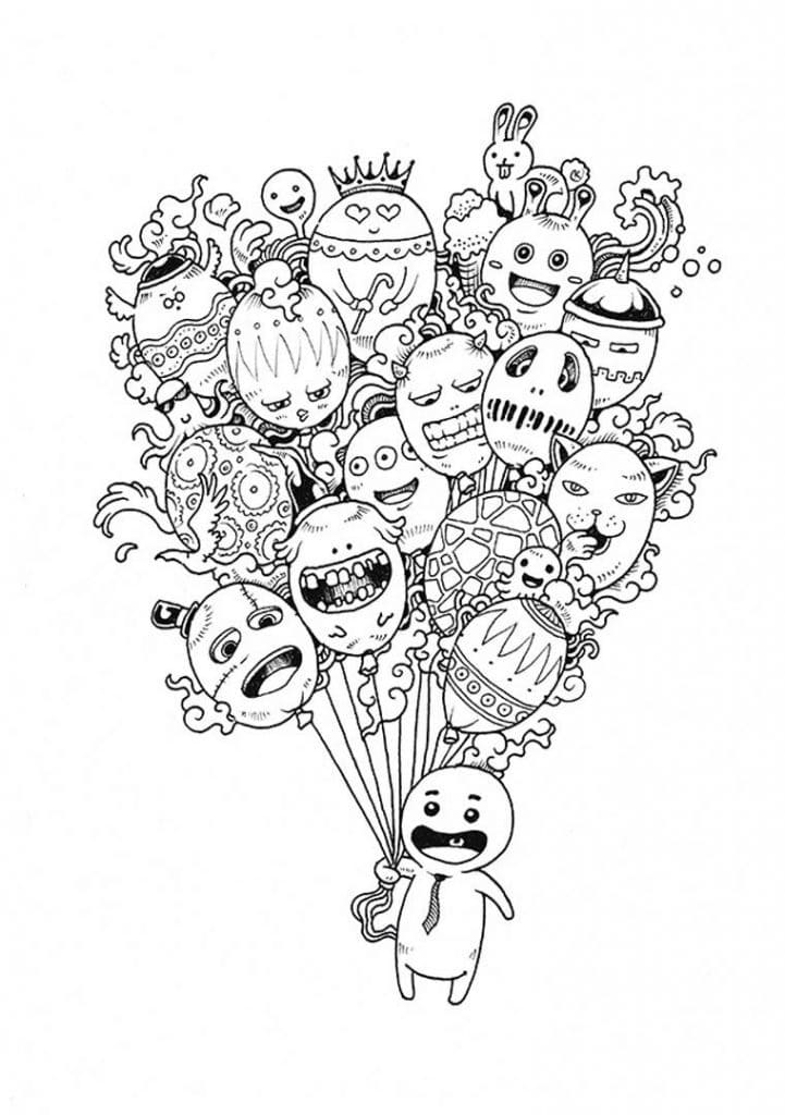 Doodle Art Ballons coloring page