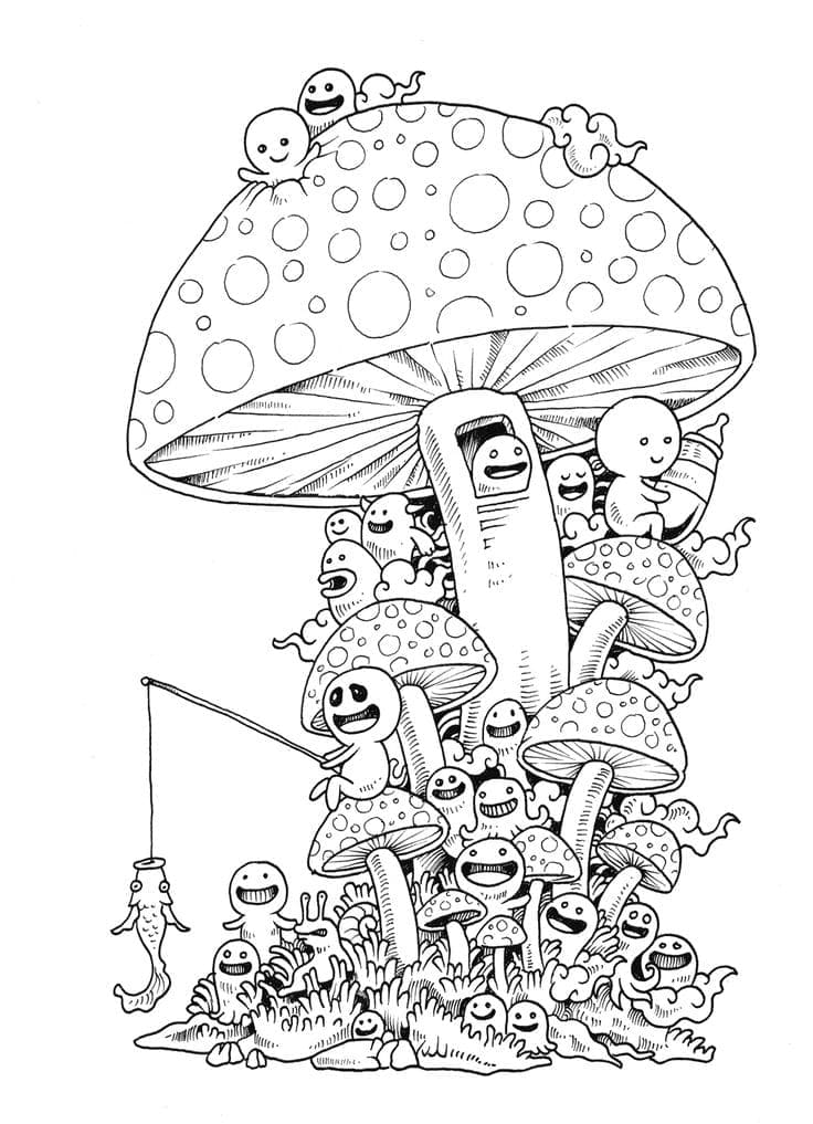 Doodle Art Monstres et Champignons coloring page