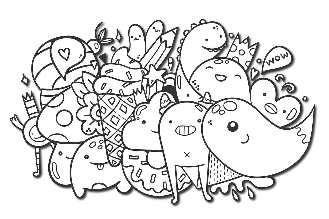 Doodle Art Monstres Mignons coloring page