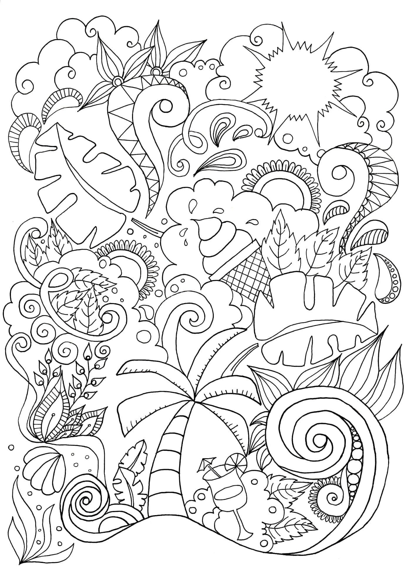 Coloriage Doodle Art Tropical