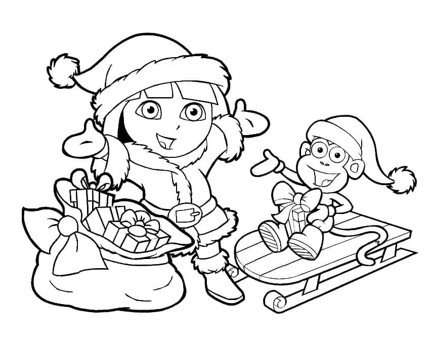 Coloriage Dora à Noël