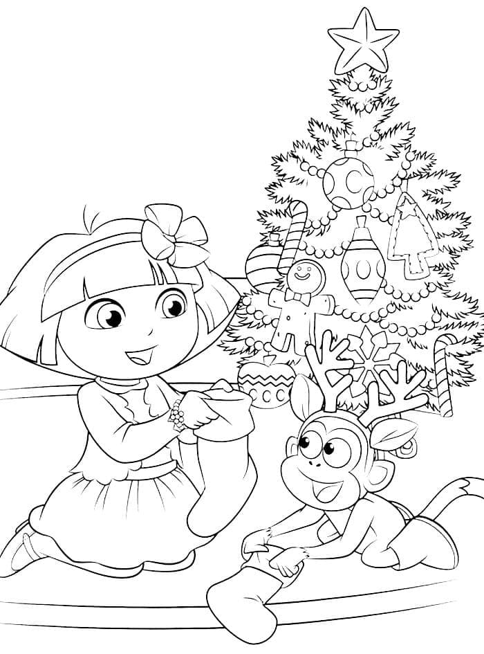 Coloriage Dora et Babouche à Noël