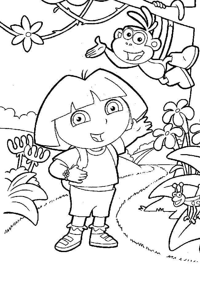 Coloriage Dora et Babouche dans la Forêt