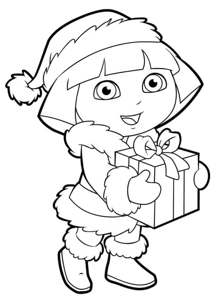 Coloriage Dora et Cadeau de Noël