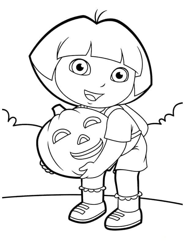 Coloriage Dora et Citrouille d'Halloween