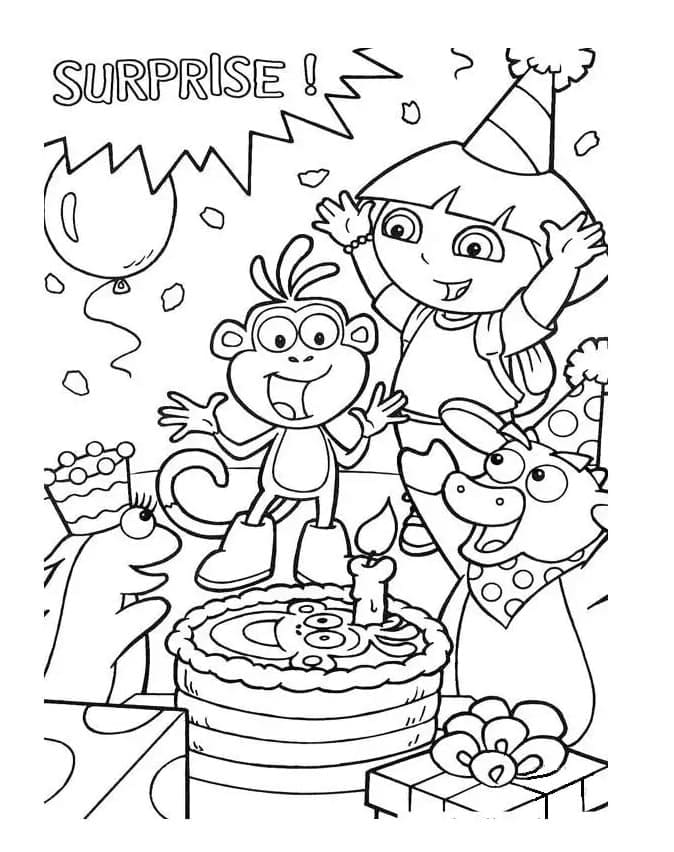Dora et Fête d’Anniversaire coloring page