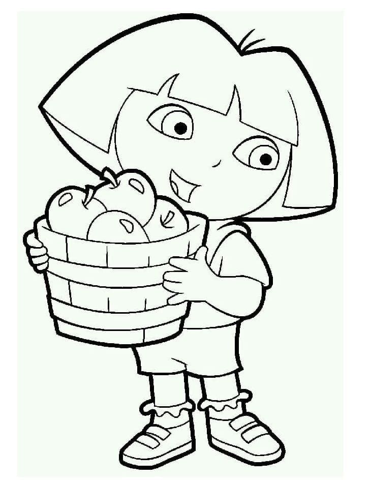 Coloriage Dora et le Panier aux Pommes