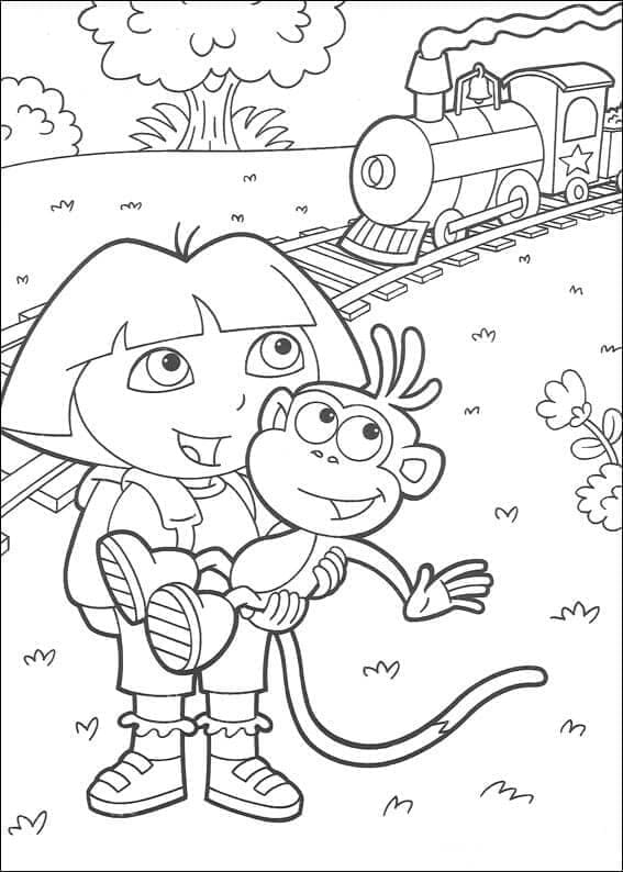 Dora et le Train coloring page