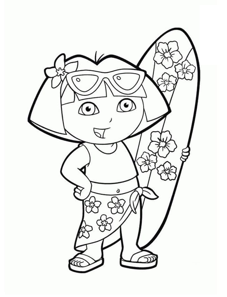 Dora et Planche de Surf coloring page