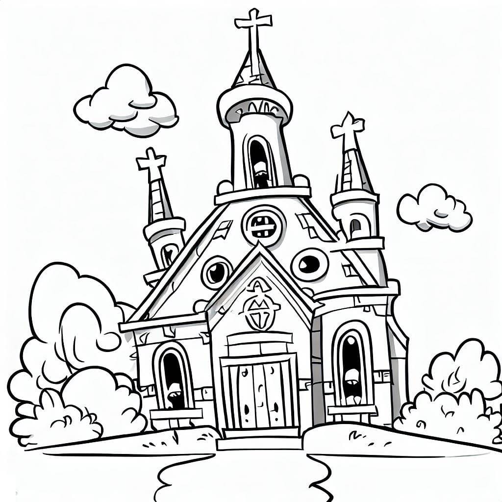 Coloriage Église Mystère