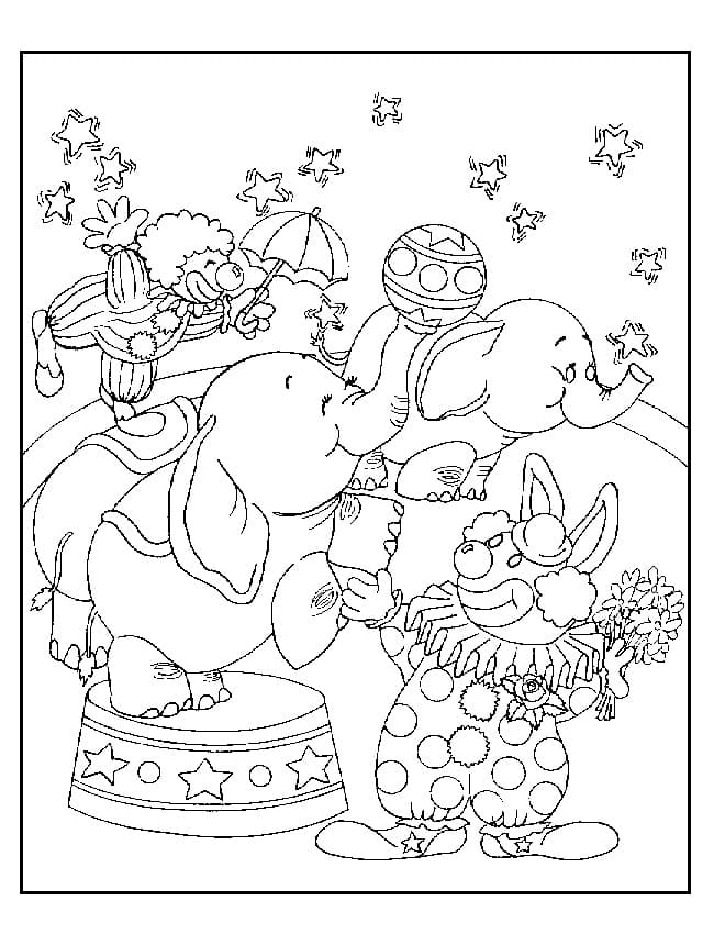 Éléphants et Clowns de Cirque coloring page