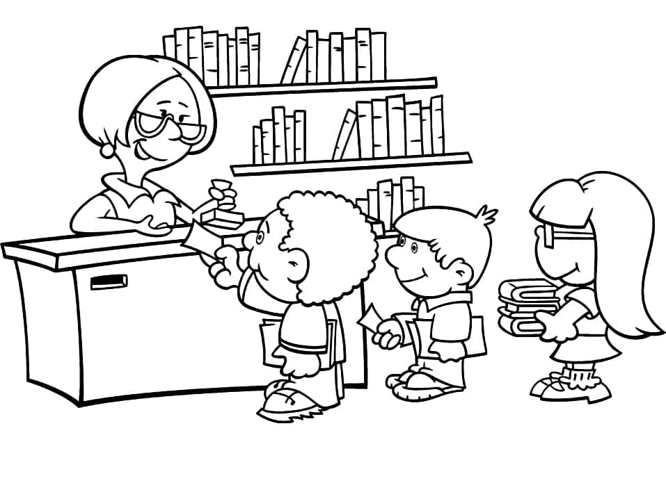 Enfants à la Bibliothèque coloring page