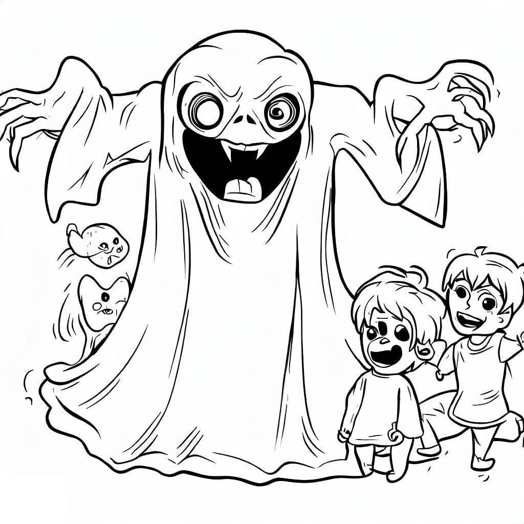 Fantôme Effrayant et Enfants coloring page