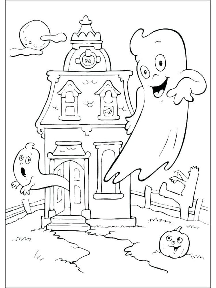 Coloriage Fantômes Dans la Maison Hantée