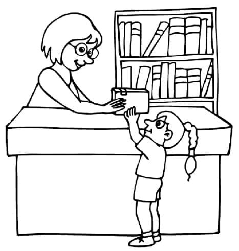 Fille et Bibliothécaire coloring page