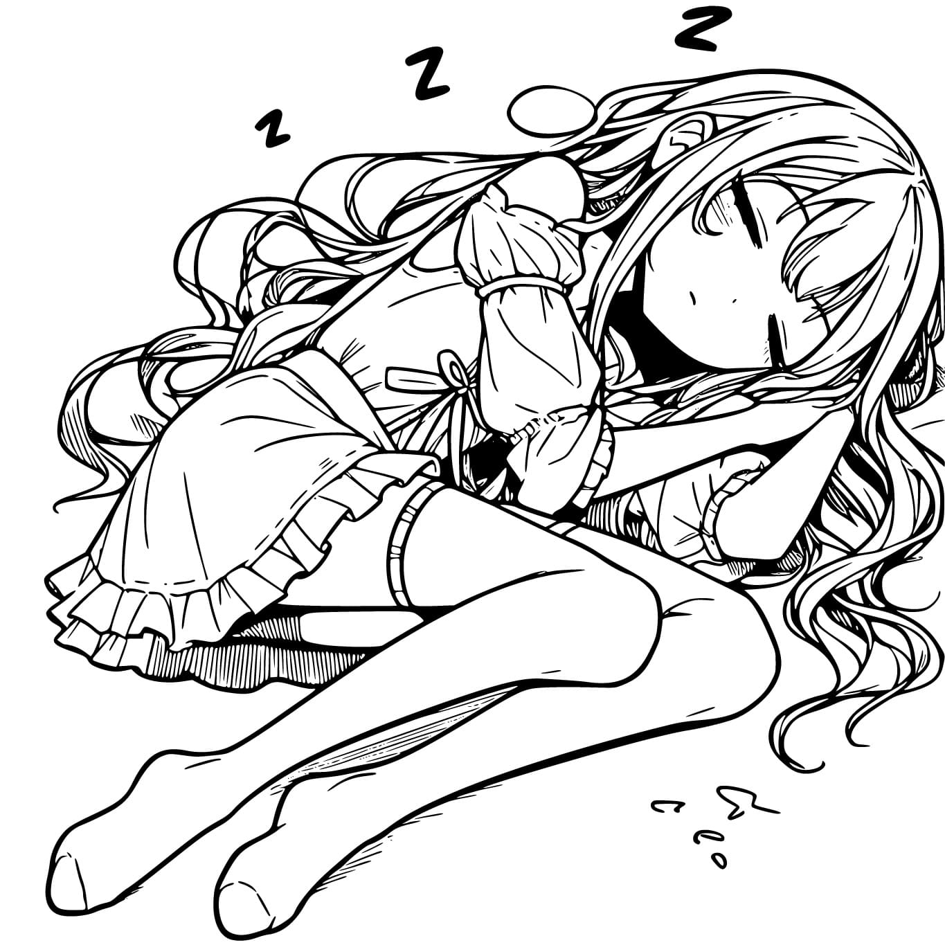 Coloriage Fille Manga Endormie