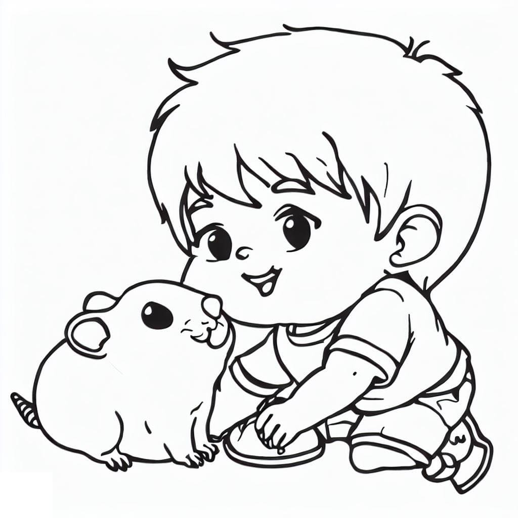 Garçon et Hamster coloring page