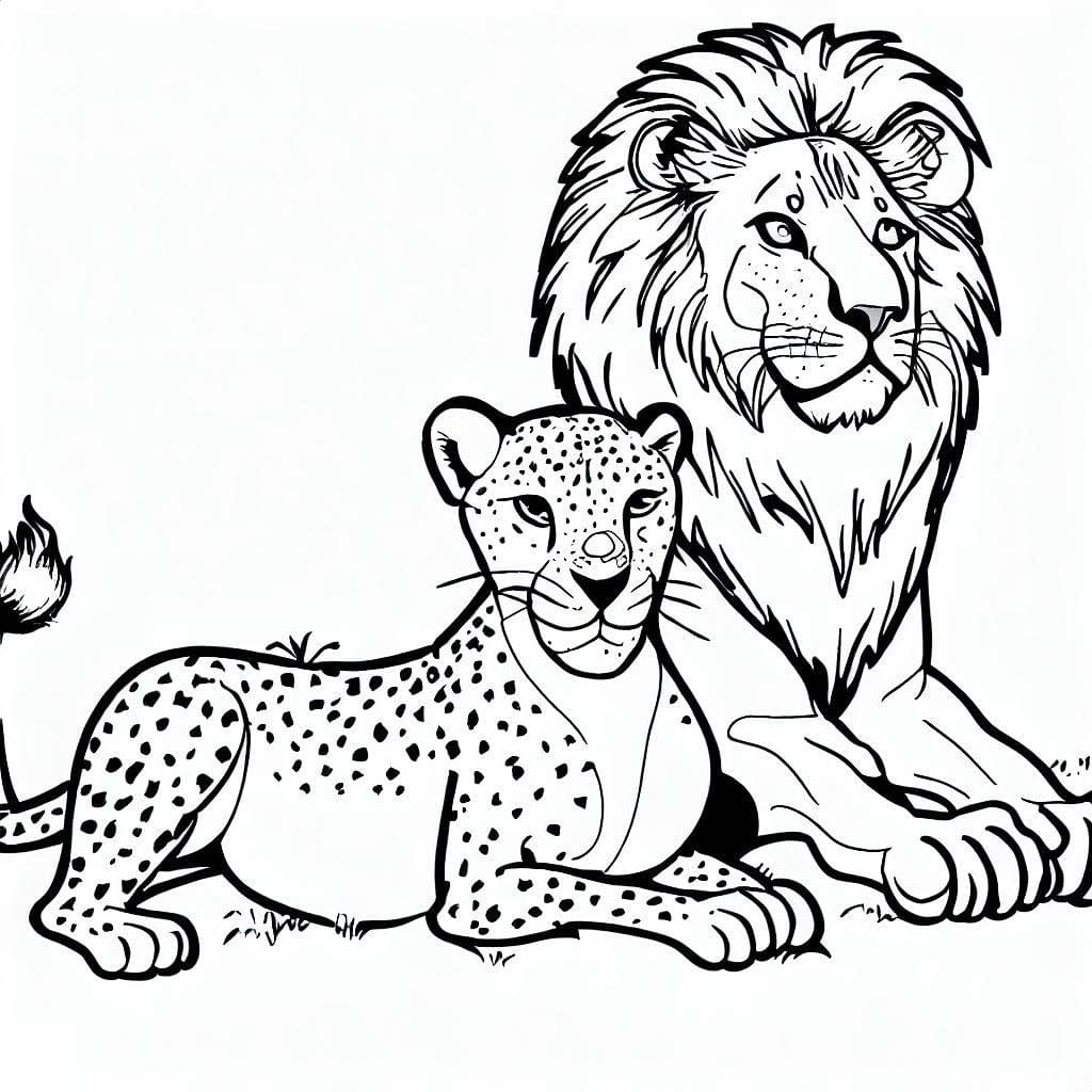 Coloriage Guépard et Lion