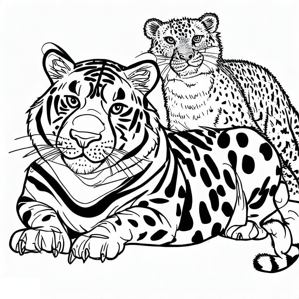 Coloriage Guépard et Tigre