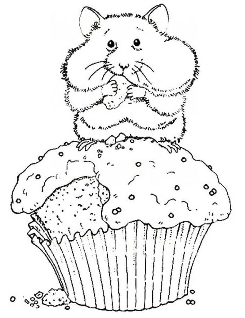 Hamster avec Petit Gâteau coloring page
