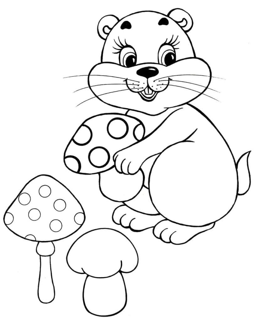 Hamster et Champignons coloring page
