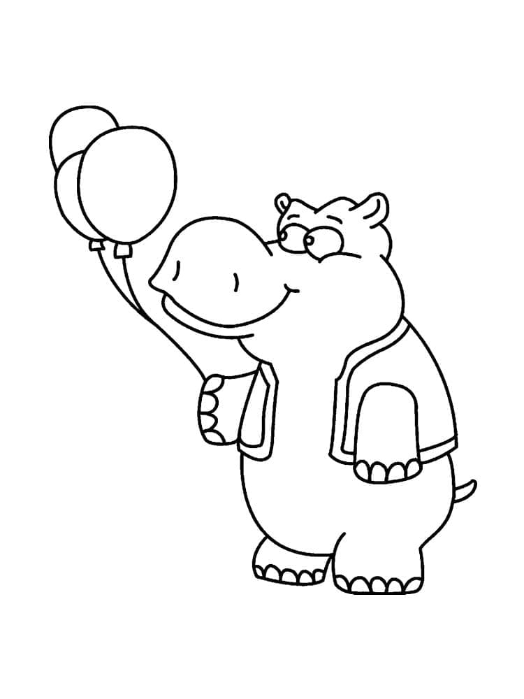 Coloriage Hippopotame et Ballons