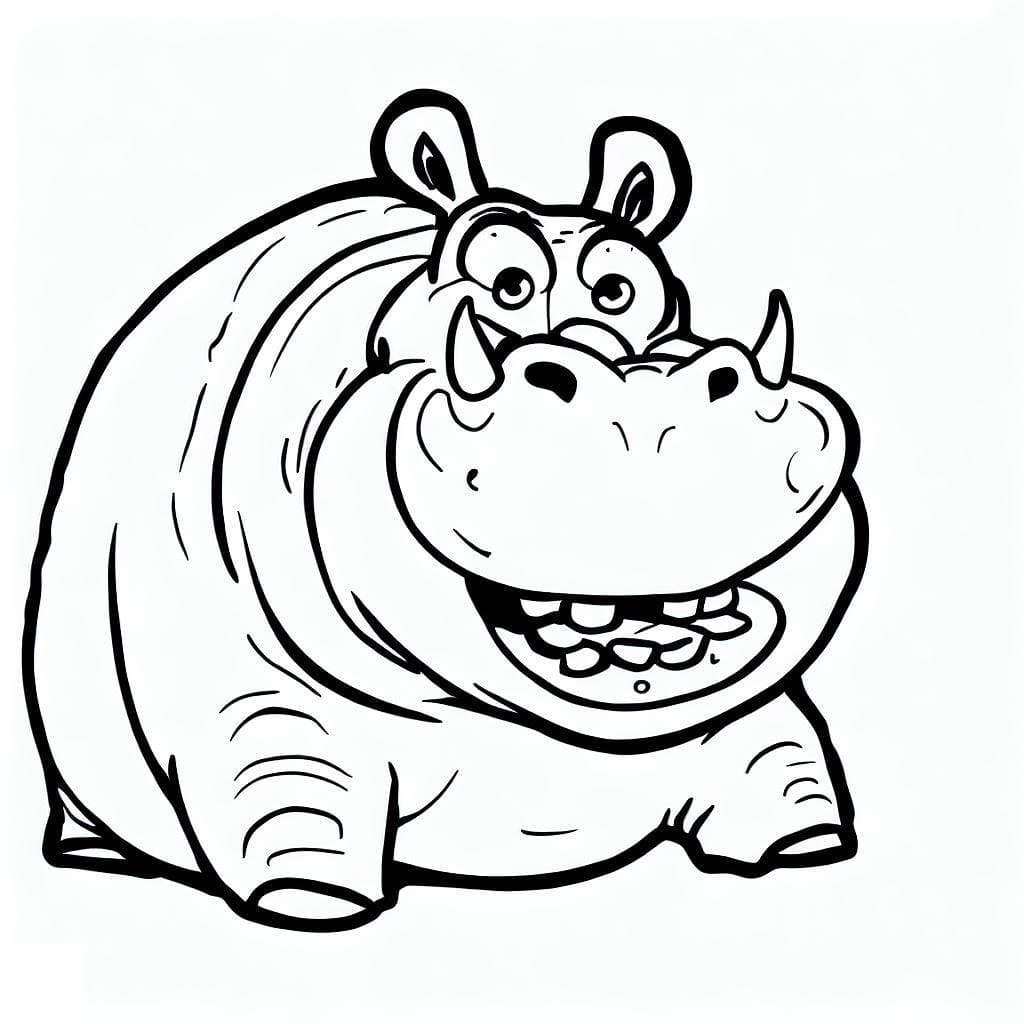 Coloriage Hippopotame Très Drôle