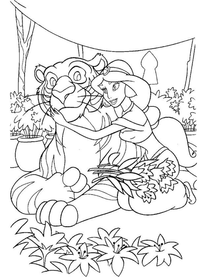 Jasmine et Rajah de Aladdin coloring page