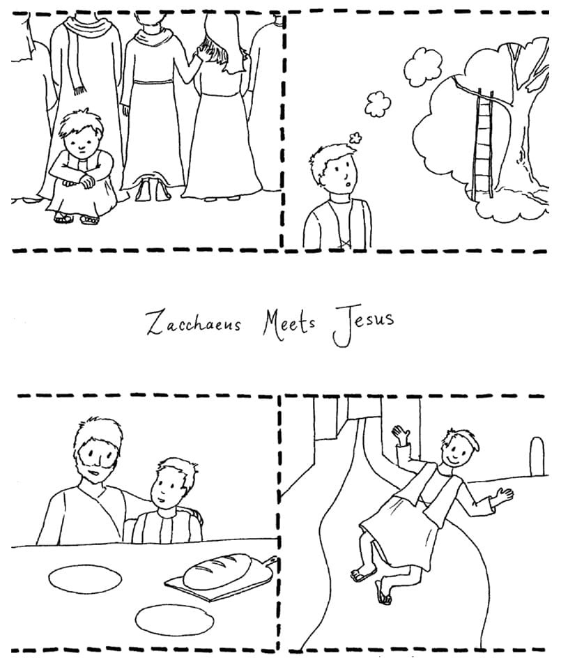 Coloriage Jésus avec Zachée - télécharger et imprimer gratuit sur