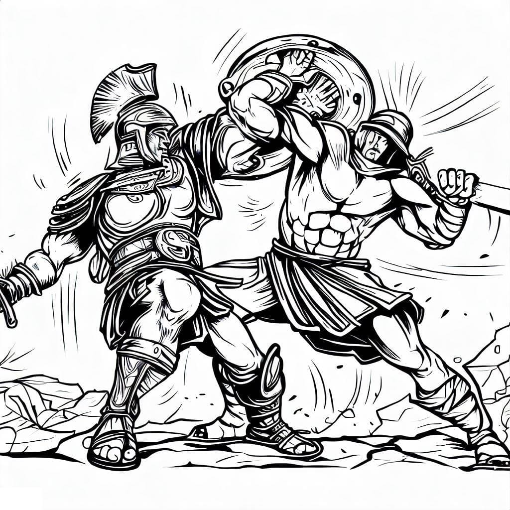 Coloriage Le Combat de Gladiateurs