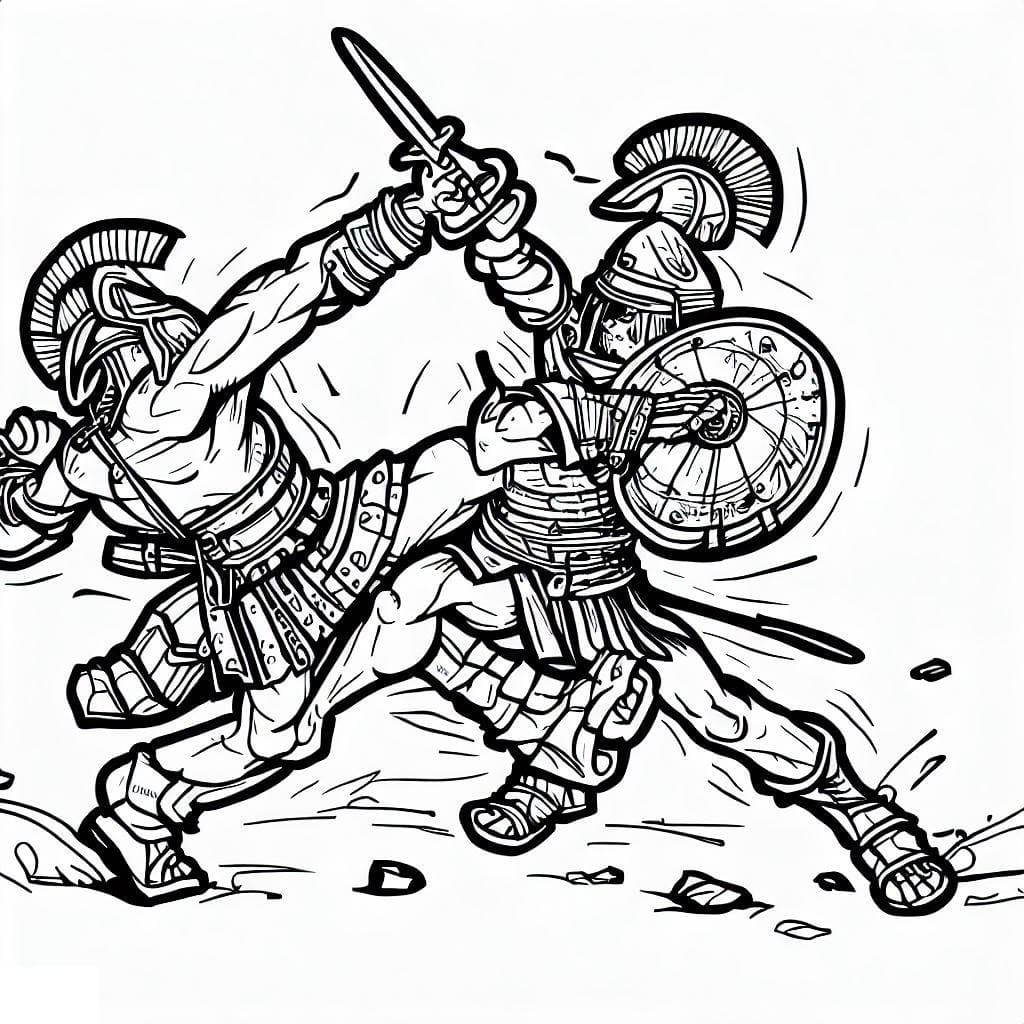 Les Gladiateurs Se Battent coloring page