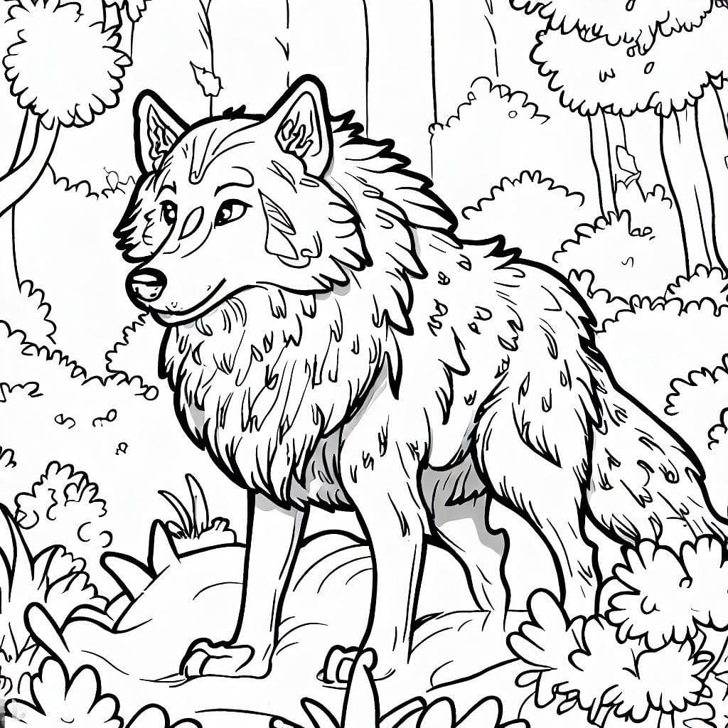 Coloriage Loup Dans la Forêt