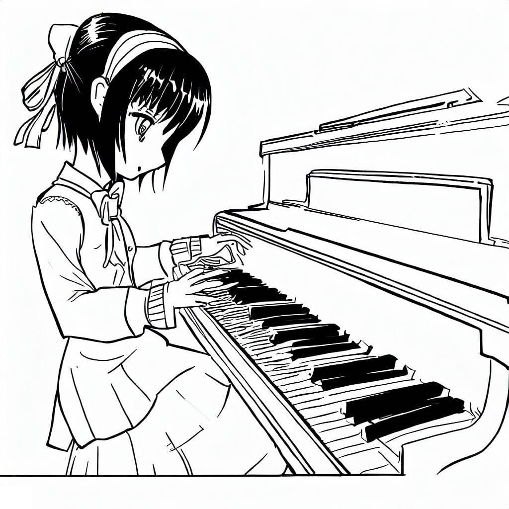 Coloriage Manga Fille Joue du Piano