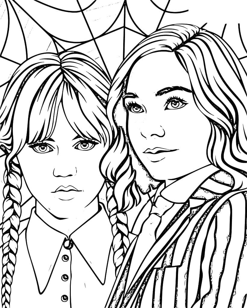 Coloriage Mercredi Addams Et Enid Sinclair T l charger Et Imprimer 