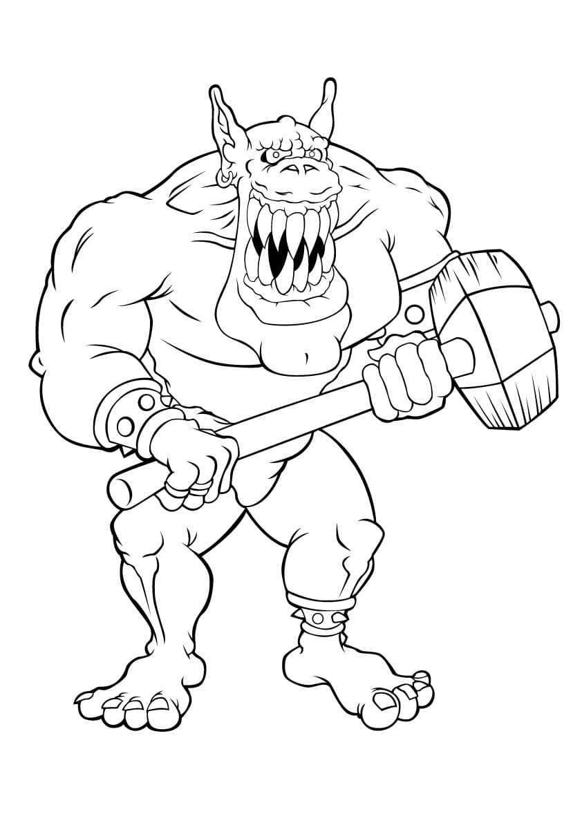 Coloriage Ogre avec un Marteau