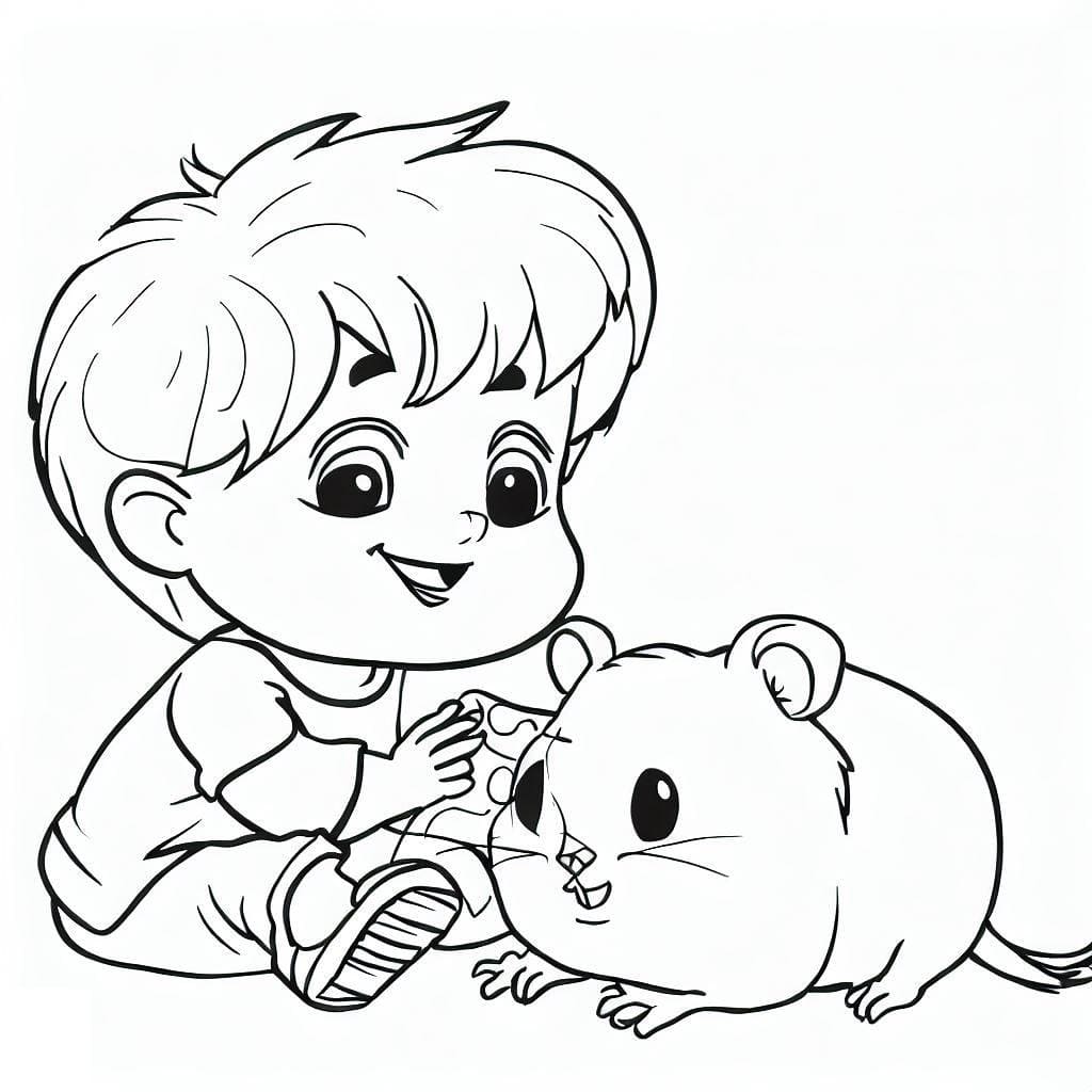 Petit Garçon et Hamster coloring page