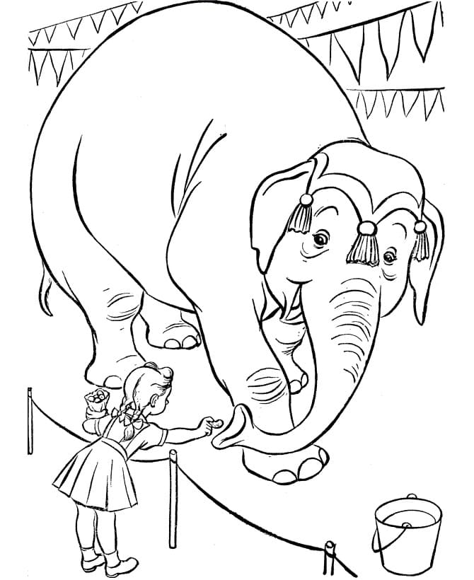 Coloriage Petite Fille et Éléphant de Cirque