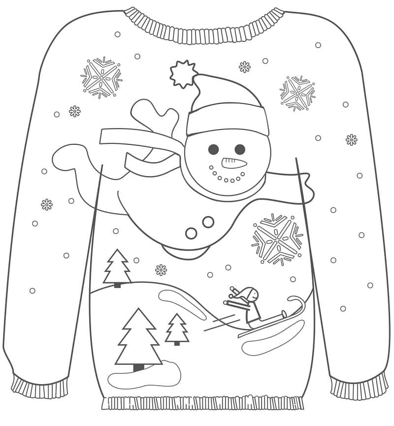 Pull de Noël avec Bonhomme de Neige coloring page