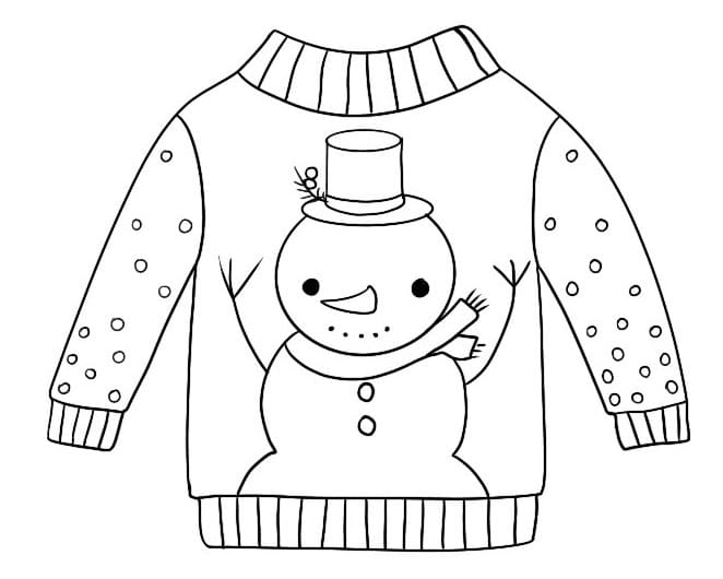 Pull de Noël avec un Bonhomme de Neige coloring page