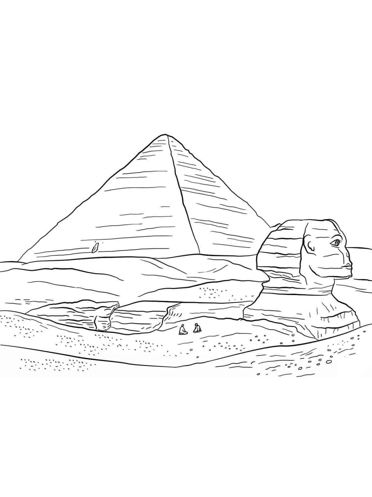 Coloriage Pyramide et Sphinx en Egypte